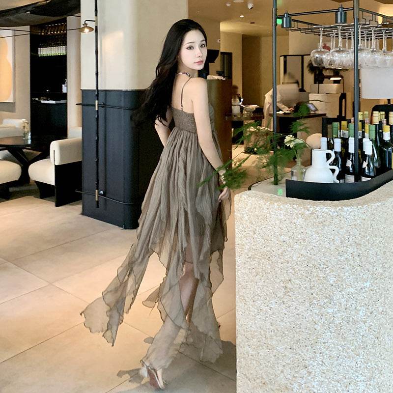 Pleated Irregular Elegant Midi Dress - Mubimart