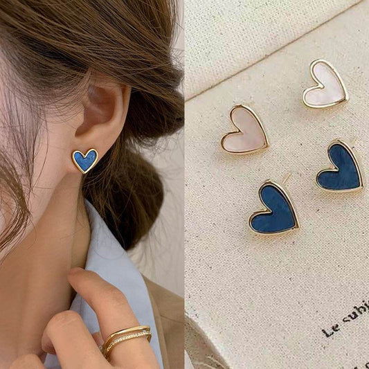 Silver Needle Love Stud Earrings Women - Mubimart