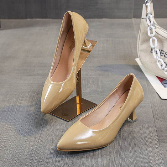 Shallow Mouth Pointed High Heels Sexy Patent Leather Stilettos - Mubimart