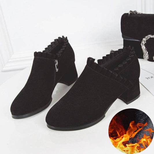 Frosted Martin Boots Women''s British Style Naked Boots Children''s Short Boots Thick Heel Tooling Boots Pointed High Heel Women''s Boots Spring And Autumn Single Boots - Mubimart
