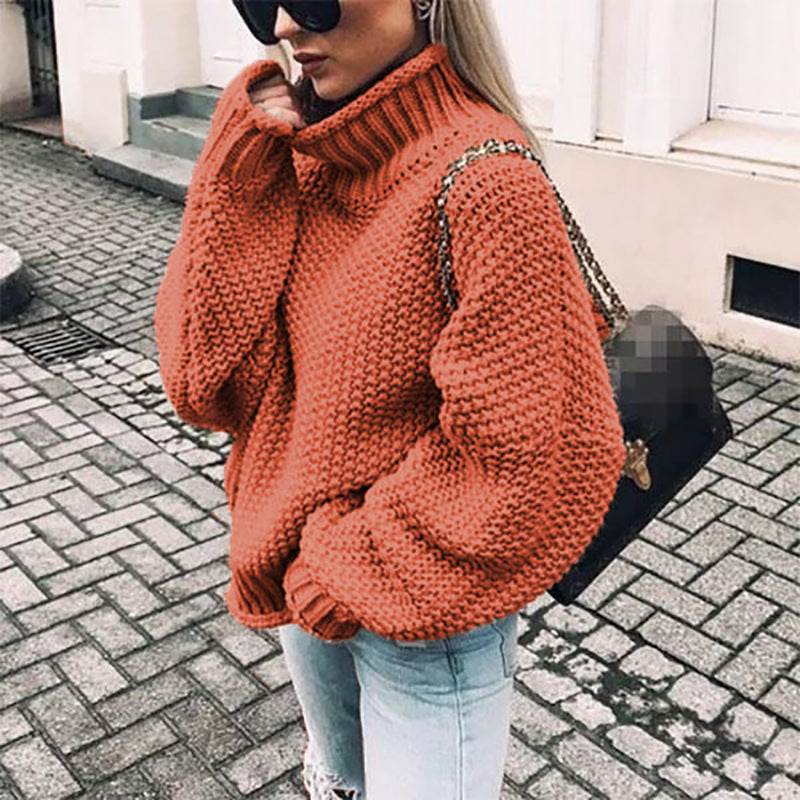 Women's Chunky Turtleneck Turtleneck Doll Sleeve Sweater - Mubimart