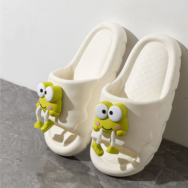 New Cartoon Frog Slippers Indoor Soft Soled Non-slip Floor Bathing Slipper For Women House Shoes Summer Couple Slippers - Mubimart -  