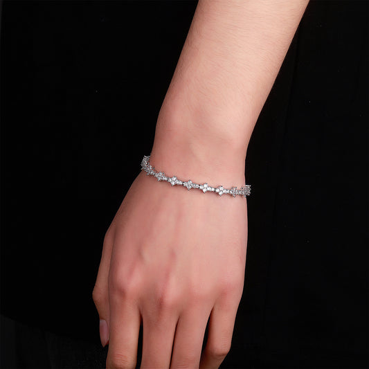 Tennis Bracelet Necklace Flower Shape Mixed Setting