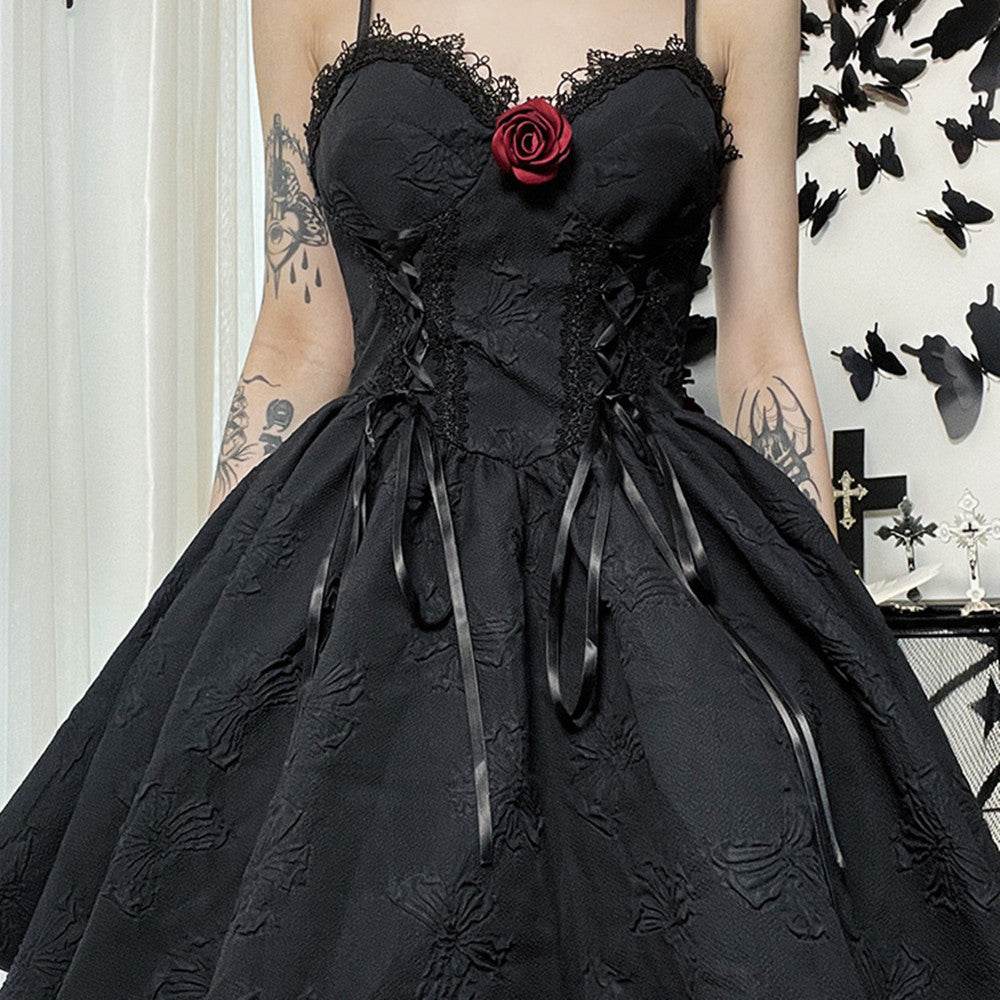 Rose Dark Jacquard Ladies Slip Dress - Mubimart