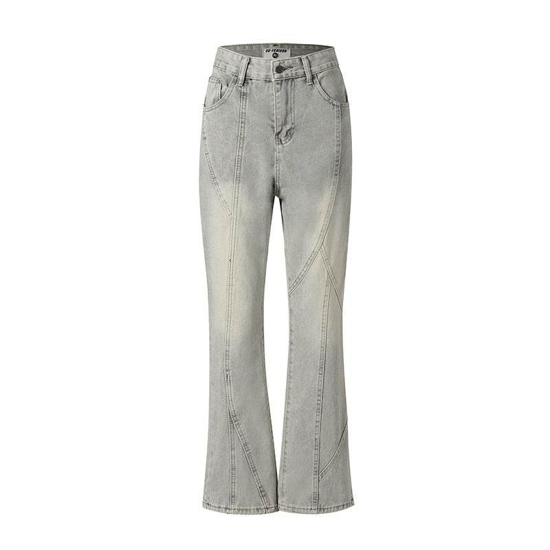 Washed And Worn Flared Jeans - Mubimart