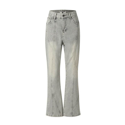 Washed And Worn Flared Jeans - Mubimart