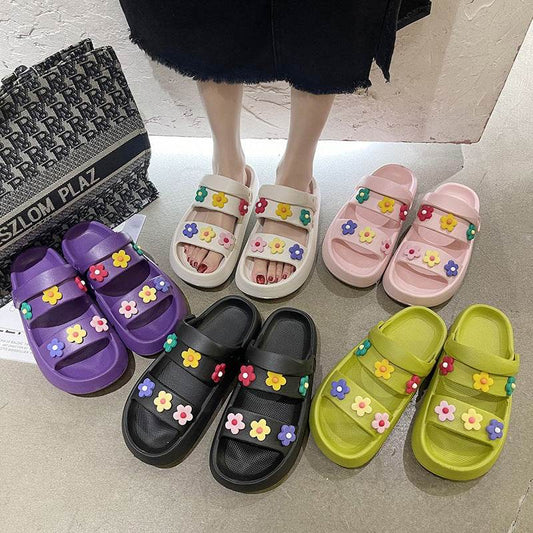 EVA Women Sandals Round Head Flower Comfor Open Toes Platform Designer Slides Fashion Slip - Mubimart