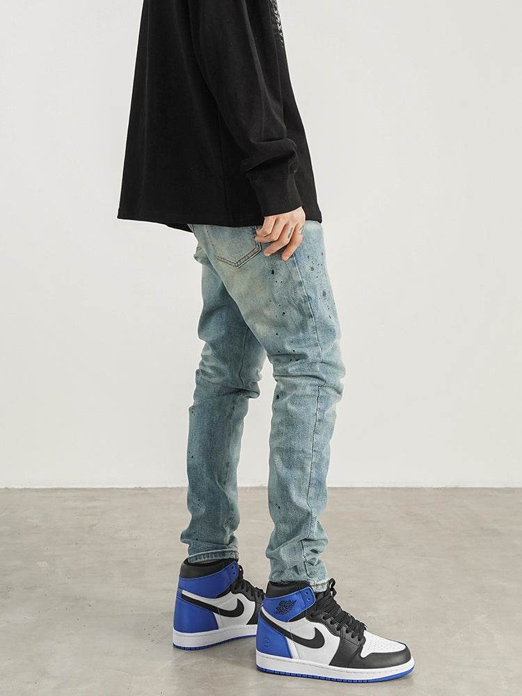 Slim-fit Jeans With Hand-splashed Ink - Mubimart