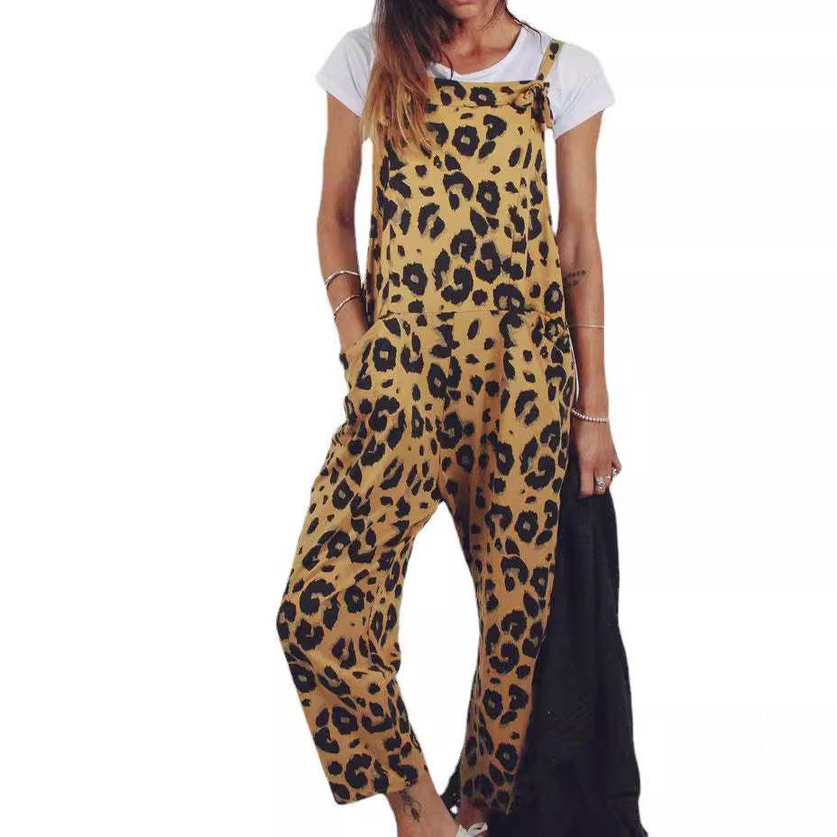 Leopard Print Loose Plus Size All-match Jumpsuit - Mubimart