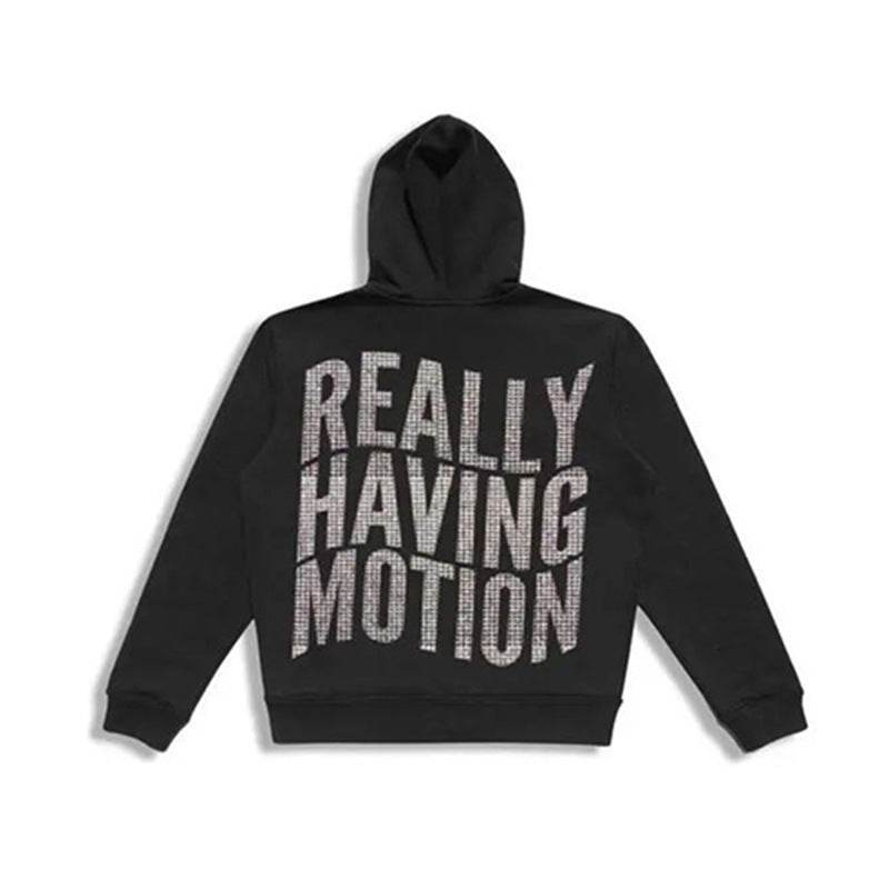 Fashion Men's Hoodies Letters Rhinestone Loose Cardigan Zipper Sweater - Mubimart