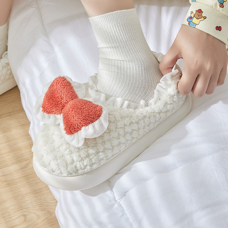 Cute Bow Cotton Slippers For Women - Mubimart -  