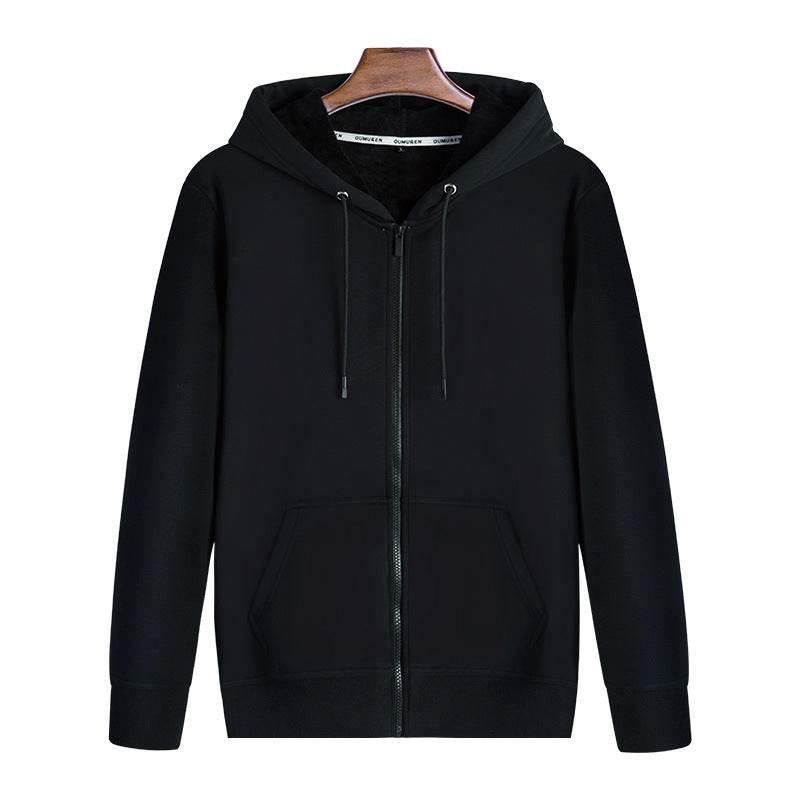 Zipper Hoodie Solid Color Plus Fleece Sweatshirt - Mubimart