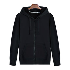 Zipper Hoodie Solid Color Plus Fleece Sweatshirt