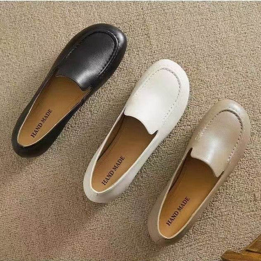 Retro Style New Round Toe Flat Bottom Loafers Slip-on British Soft Bottom Pumps Women - Mubimart