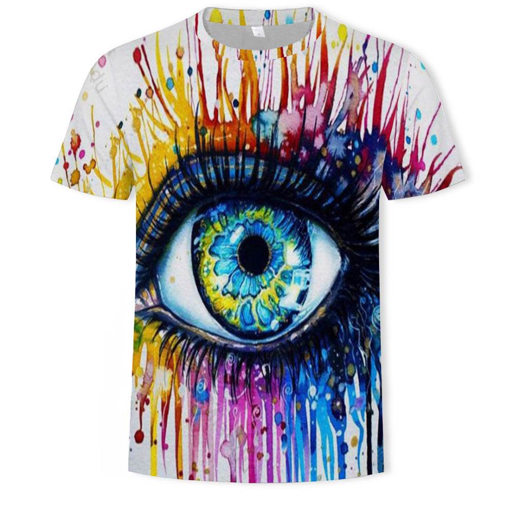 Mens Fashion Casual Digital Print Crew Neck T-shirt - Mubimart