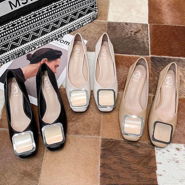 Fashion Square Buckle Thick Heel Grandma Shoes Four Seasons Work Shoes - Mubimart