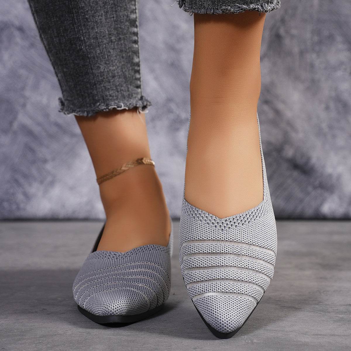 Flyknit Shoes Plus Size Women's Flat Pointed Toe - Mubimart