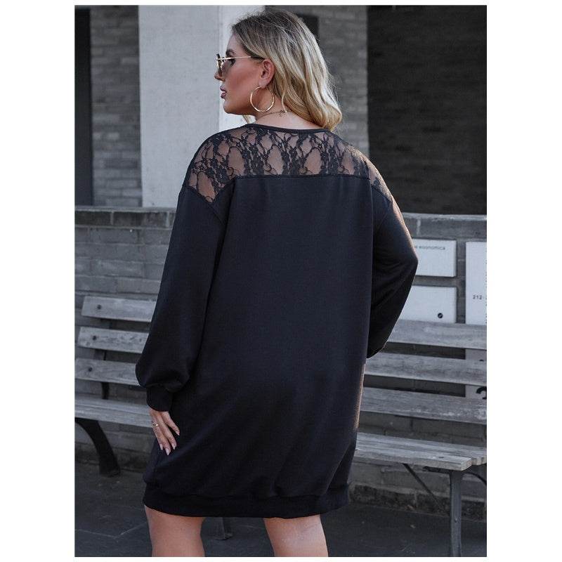 Fashion Plus Size Lace Stitching Ladies Casual Sweatshirt - Mubimart