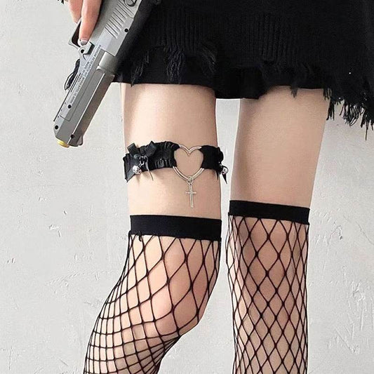 Leather Hand-studded Leg Loop Garter Belt - Mubimart