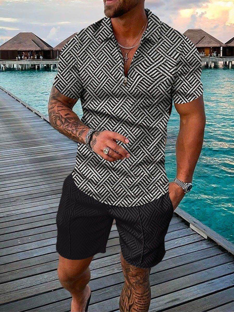 Polo Shirt Suit Men's Casual 3D Printed Polo Shirt Shorts - Mubimart
