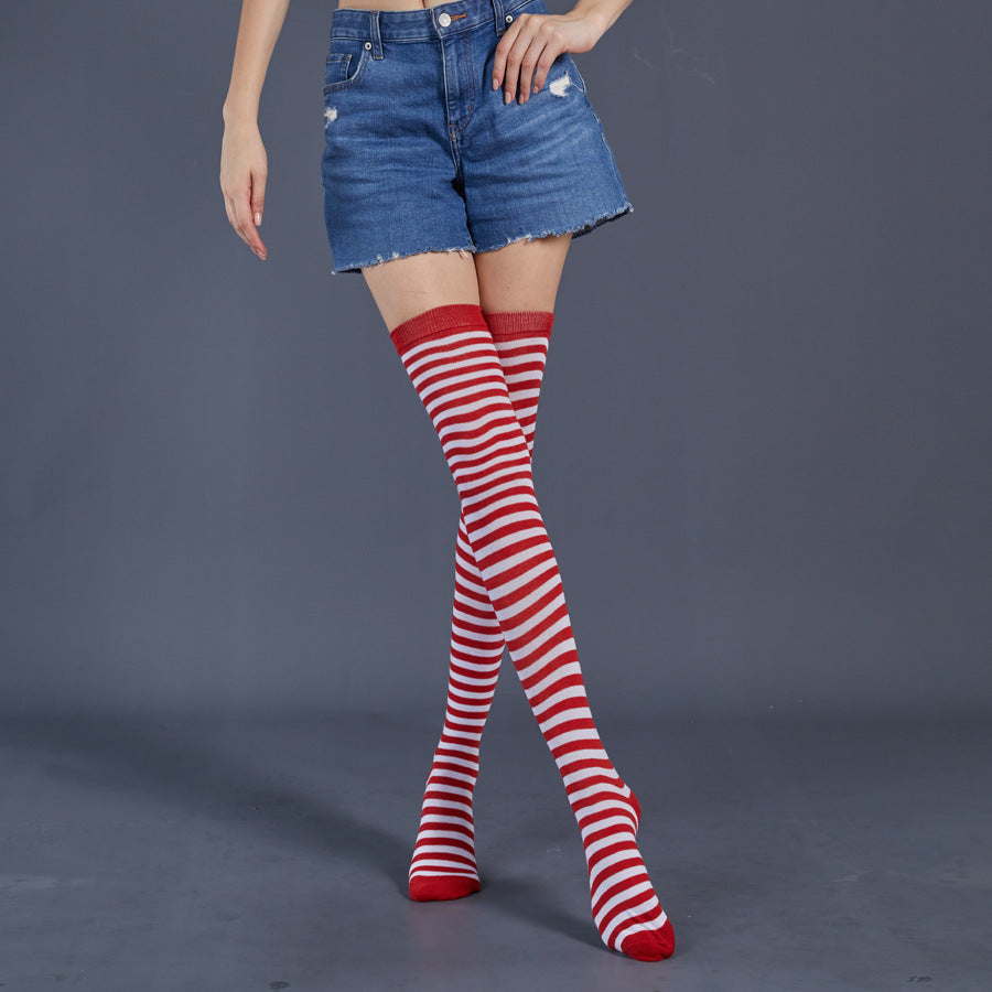 Thin Stripes Stockings Over The Knee Thickened High Tube Ladies Dance Party Performance Socks - Mubimart -  