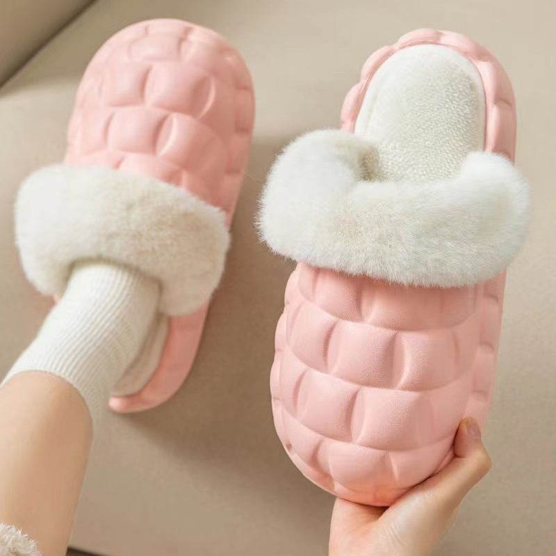 Fuzzy Slippers Women Winter Bedroom Indoor Shoes With Detachable Heel - Mubimart