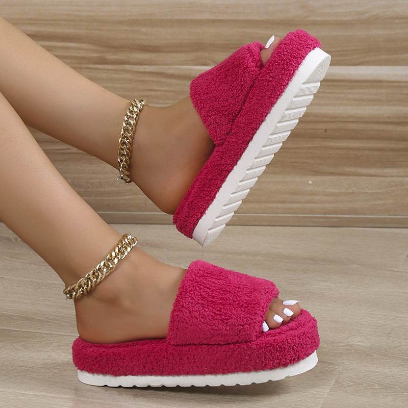 Fuzzy Slippers Women Winter House Shoes - Mubimart
