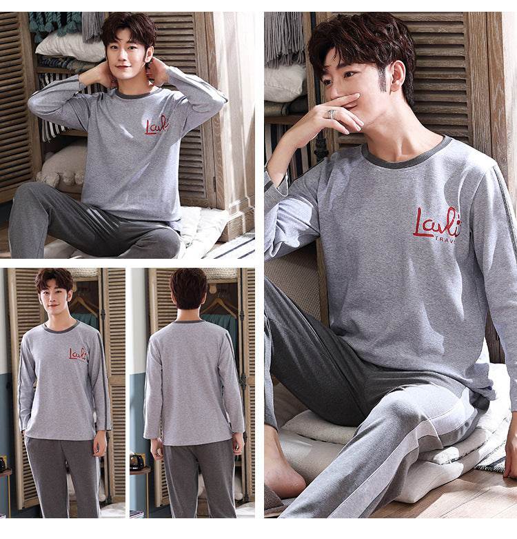 Casual Knitted Long-sleeved Round Neck Pajama Set - Mubimart