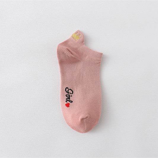 Women's Heel Crown Embroidered Combed Cotton Low Top Low Cut Socks Boat Socks - Mubimart