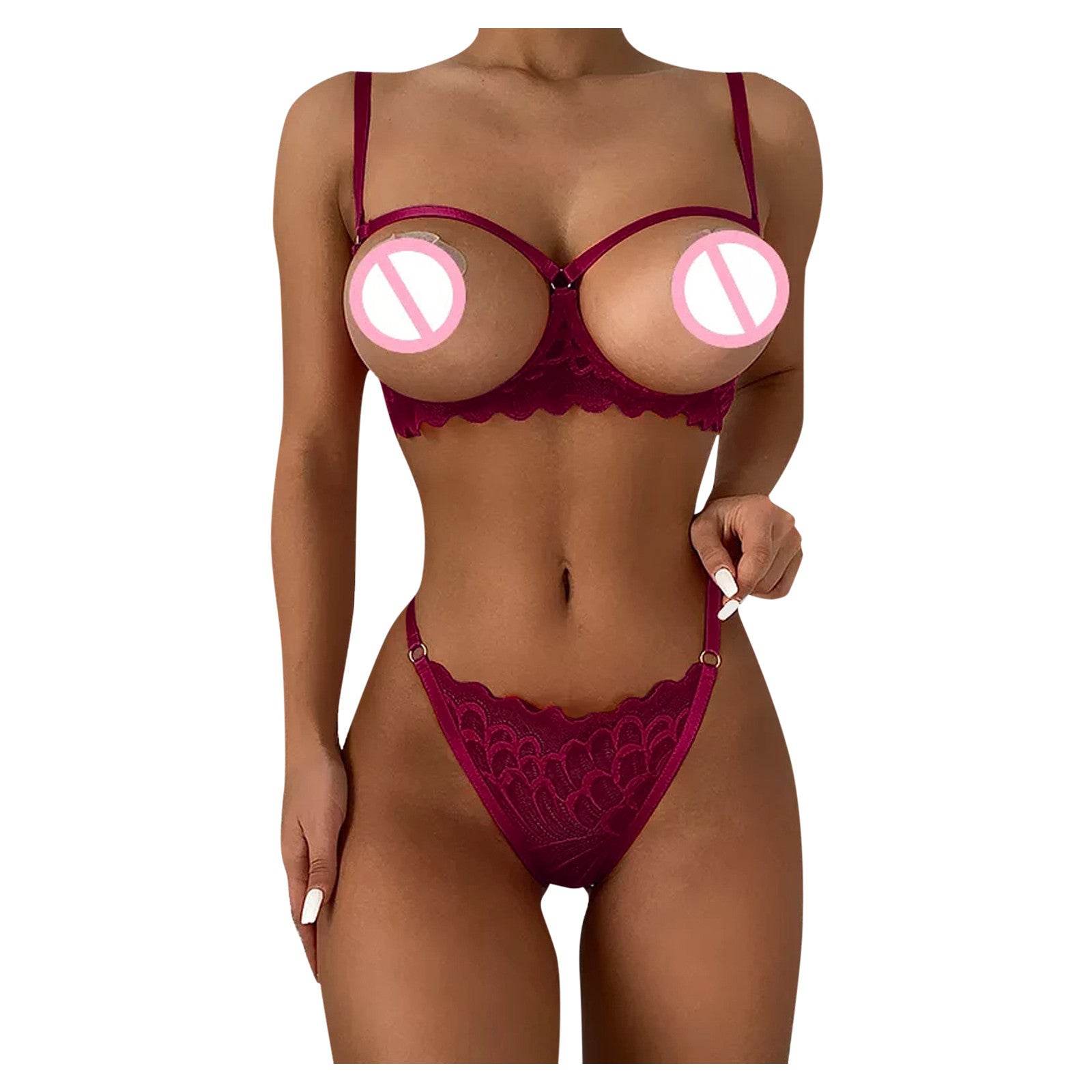Women's Sheer Lingerie Bra Panty Set - Mubimart