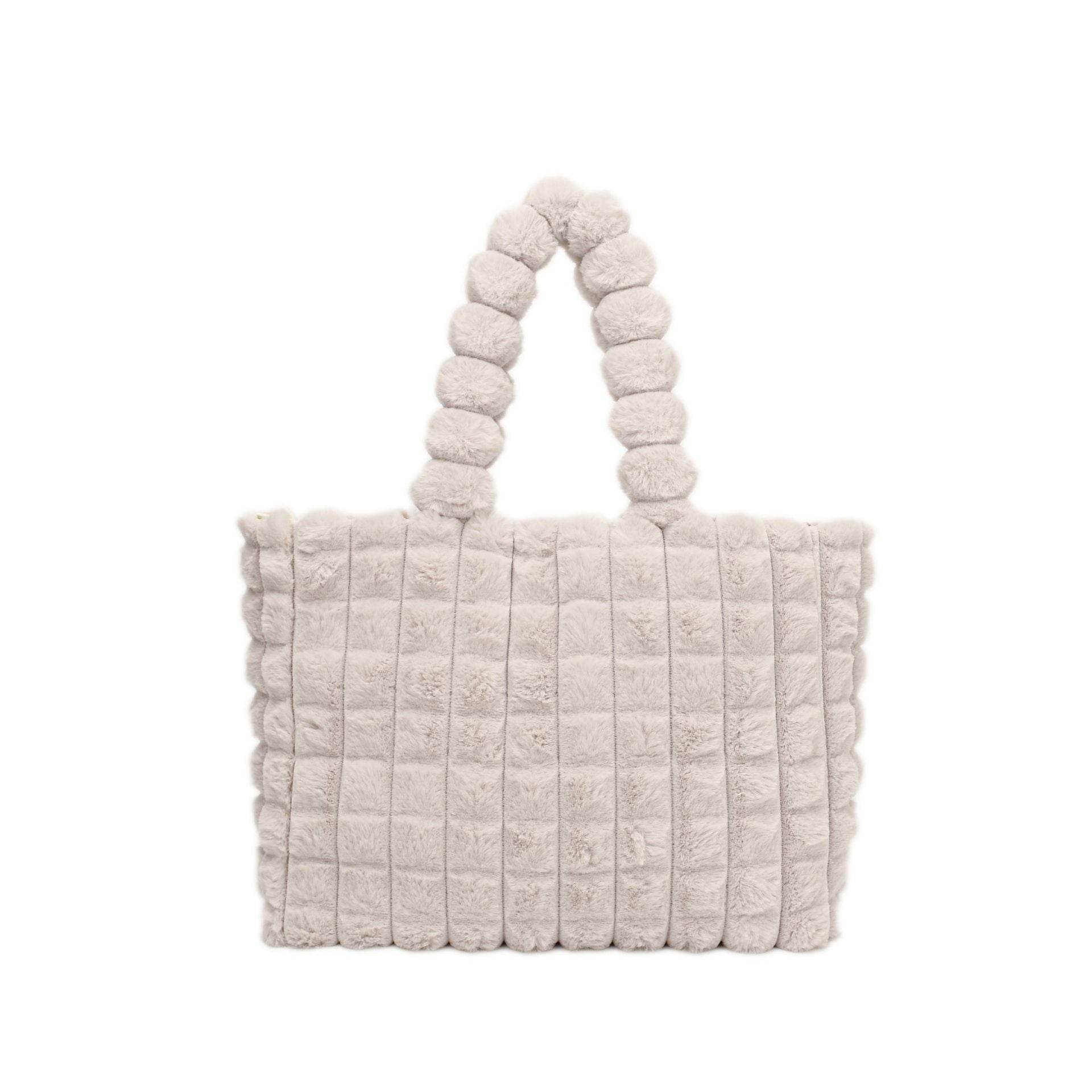 Plaid Handbags Winter Fashion High Capacity Shopping Plush Bag Korean Style Personalized Designer Luxury Tote Bags For Women - Mubimart