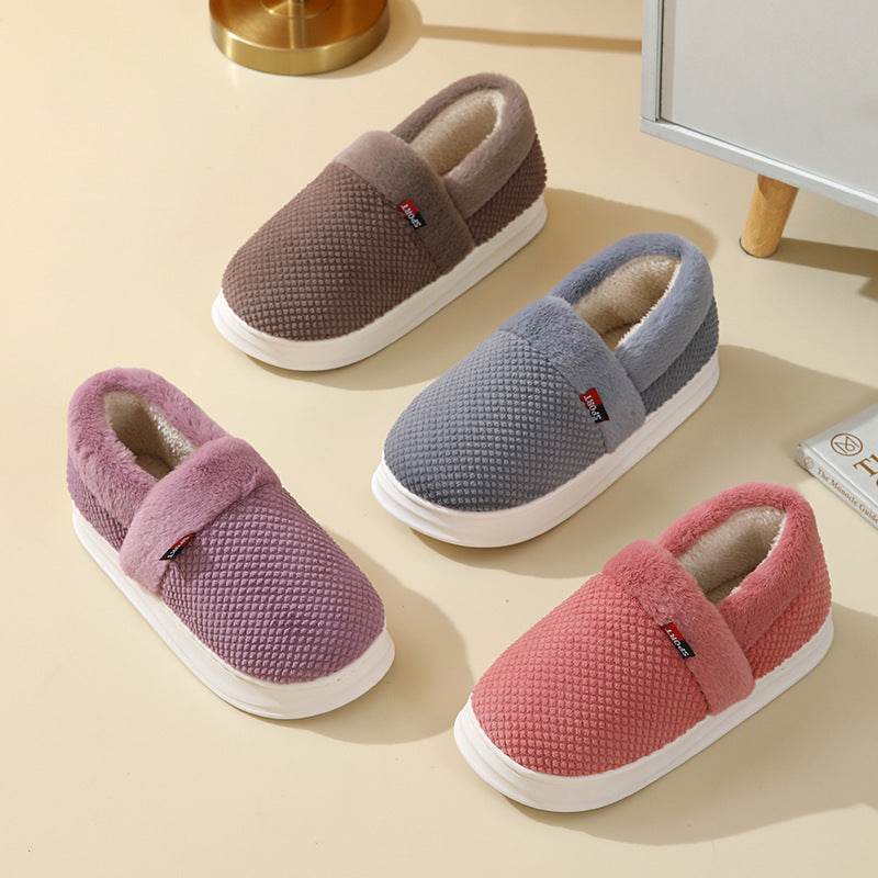 Men's Cotton Shoes With Heel Winter Warm Thick Sole Plush Slippers Women Indoor Garden Outerwear Plus Velvet Slipper For Couple - Mubimart
