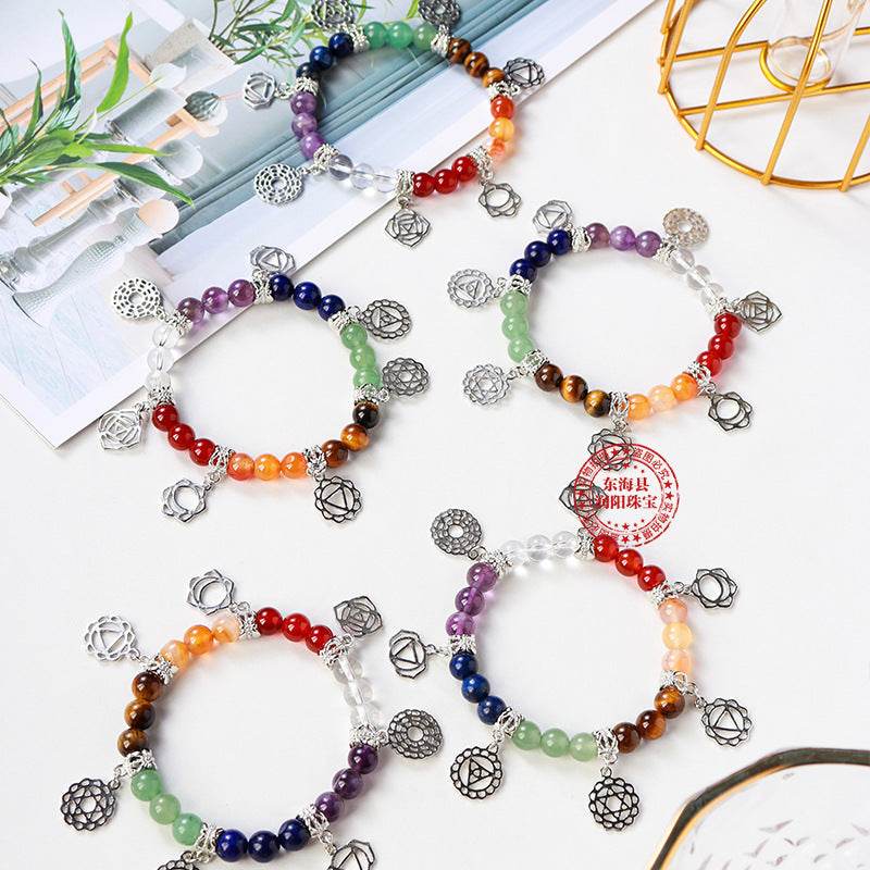 Natural Gemstone Silver Plated Rainbow Color Bracelet - Mubimart