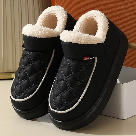 Winter Plush Cotton Shoes Warm Thick-bottom Waterproof Home Slippers All-match Indoor Outdoor Garden Shoes For Women - Mubimart