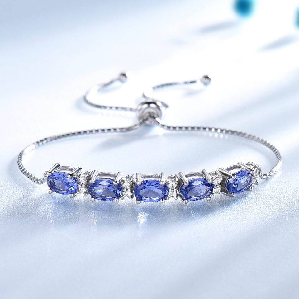 Bracelets For Women Gemstone Blue Topaz Adjustable Chain Link Bracelet Christmas Jewelry - Mubimart