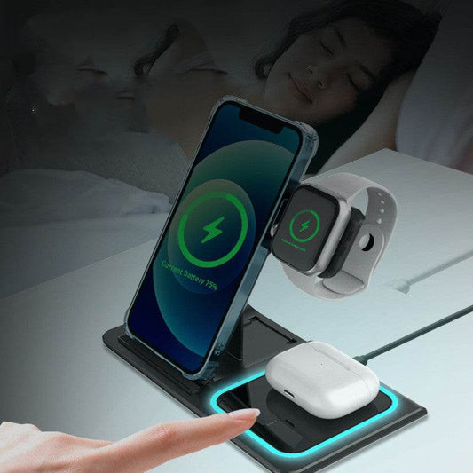 Three-in-one Wireless Charger Electrical Foldable Double Wire Ambience Light Mobile Phone Wireless Charger Wireless Charger - Mubimart