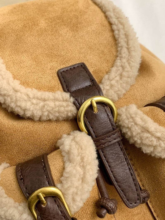 Lamb Wool Backpack Scrub For Women - Mubimart
