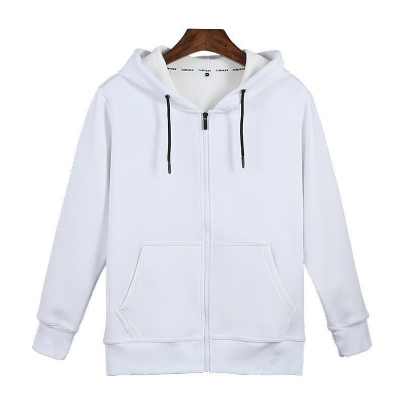 Zipper Hoodie Solid Color Plus Fleece Sweatshirt