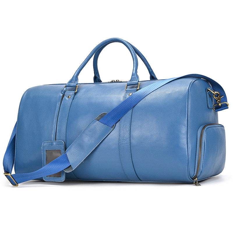 Men's Real-leather Traveling Black Gym Bag - Mubimart