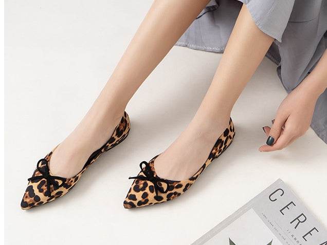 Women flats Shoes Leopard Pattern Slip On ballerina Pointed Toe Suede - Mubimart