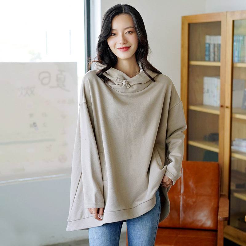 Loose Plus Size Mid Length Button Top Pullover Coat - Mubimart