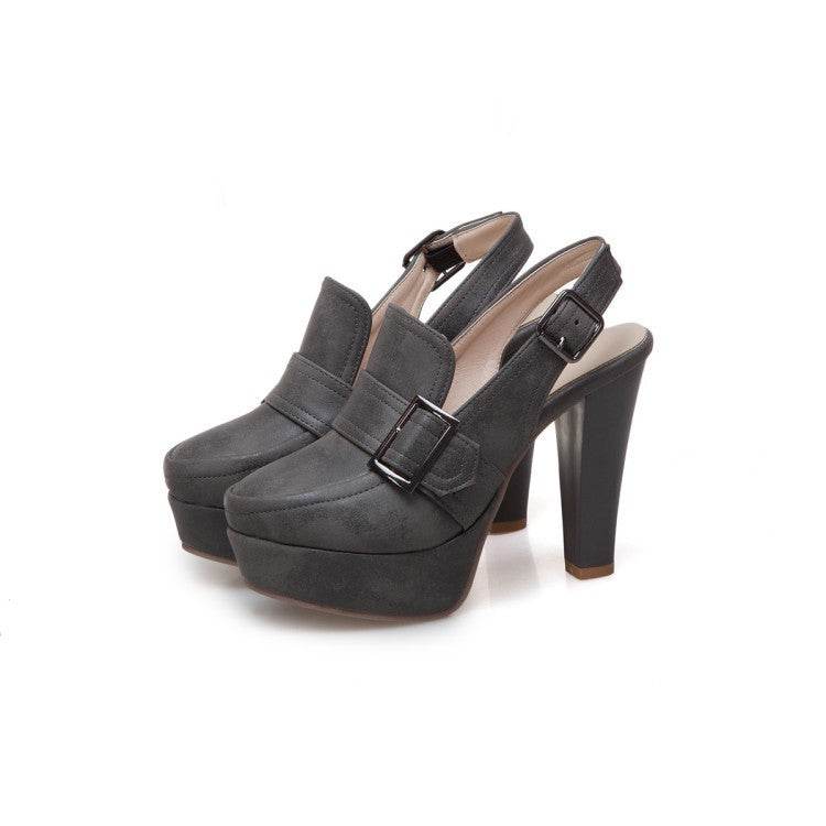 Platform Spike High Heels Buckle Retro Slingbacks Womens Shoes Heels Pumps - Mubimart
