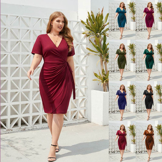 Plus Size Women's Solid Color Casual Holiday Dress - Mubimart