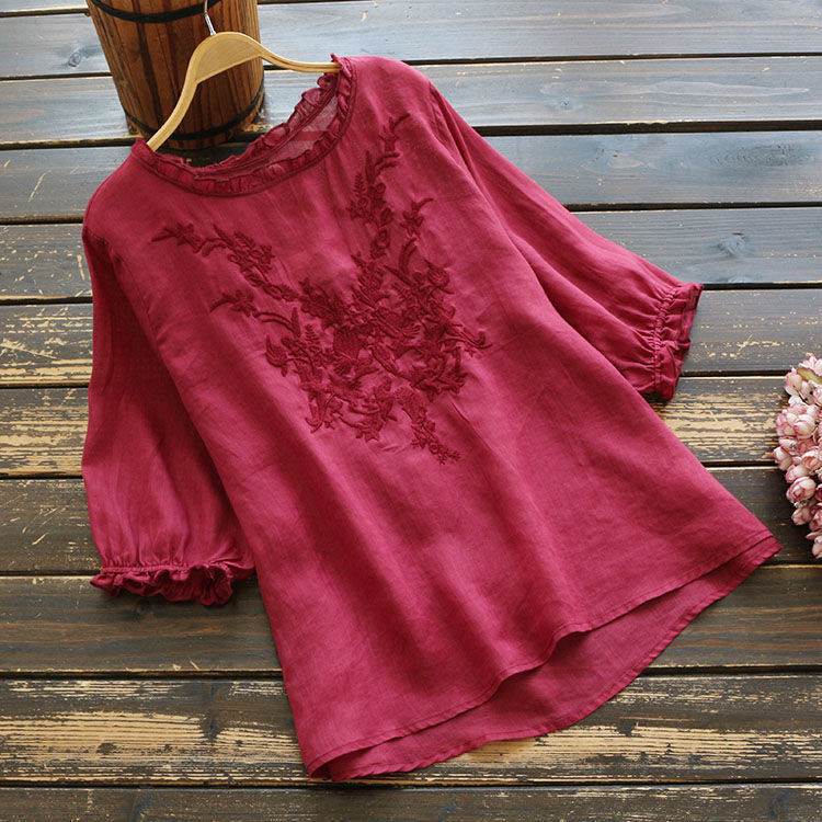 Fashion Cotton Plus Size Loose Embroidered T-shirt - Mubimart