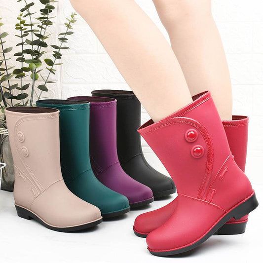 Fashion Velvet Padded Rain Boots Women Warm Knee-high Rain Boots - Mubimart