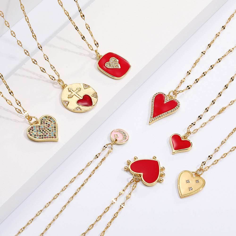 Red Heart Love Pendant Necklace For Women Choker Long Chains - Mubimart