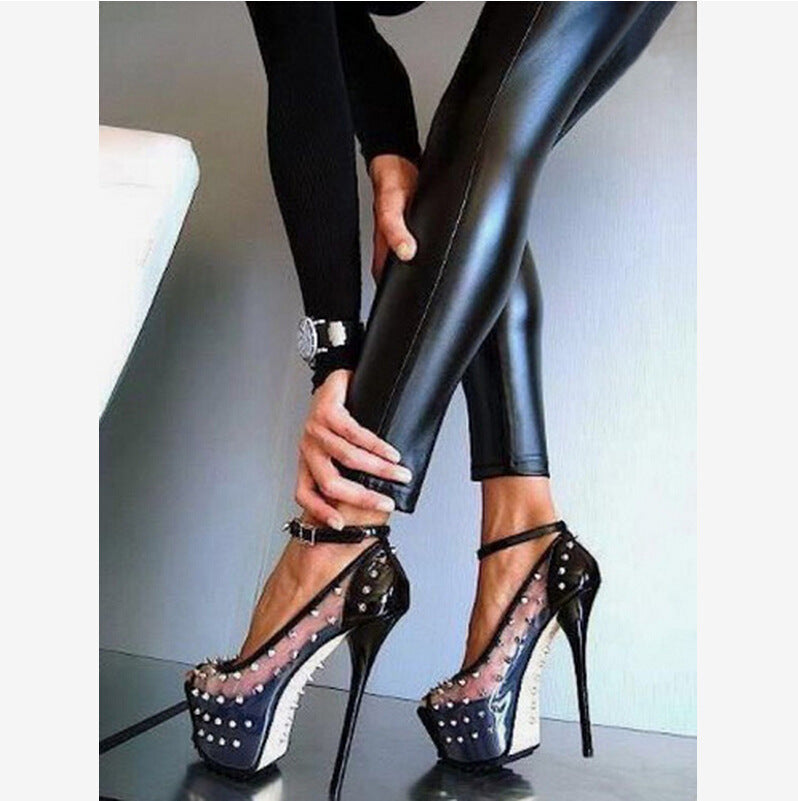 Rivet Fish Mouth Platform Stiletto Heels