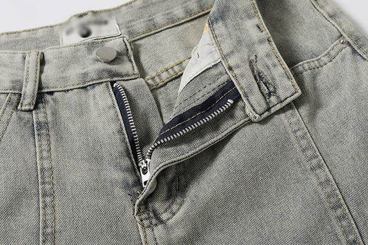 Washed And Worn Flared Jeans - Mubimart