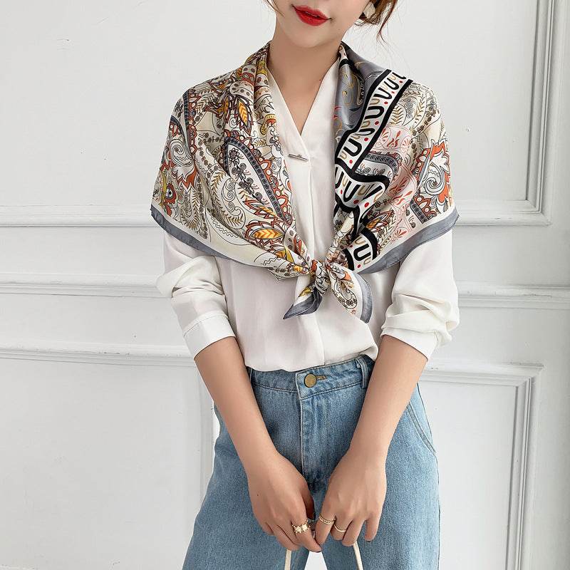 Fashion Silk Scarves Female Printing Hijab - Mubimart