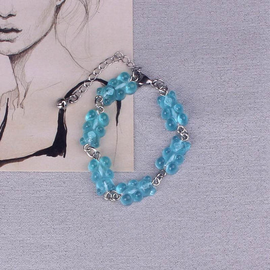 Cute Gummy Bears Bracelet Stainless Steel Chain Pendant Charms Bracelets for Women Men Wrist Ankle Jewelry Girls Birthday Gift - Mubimart